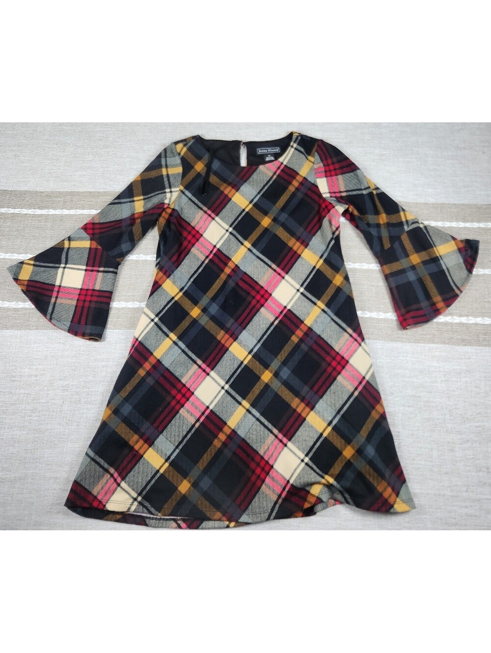 Jessica Howard Bell Sleeve Lined Plaid Shift Dress Size PS